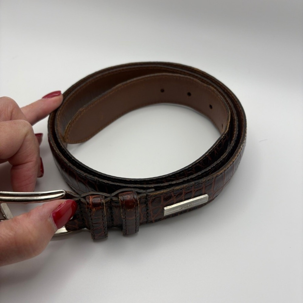 Polo Ralph Lauren Mens Brown Croc‎ Embossed Leather Belt Size 40 Made in USA